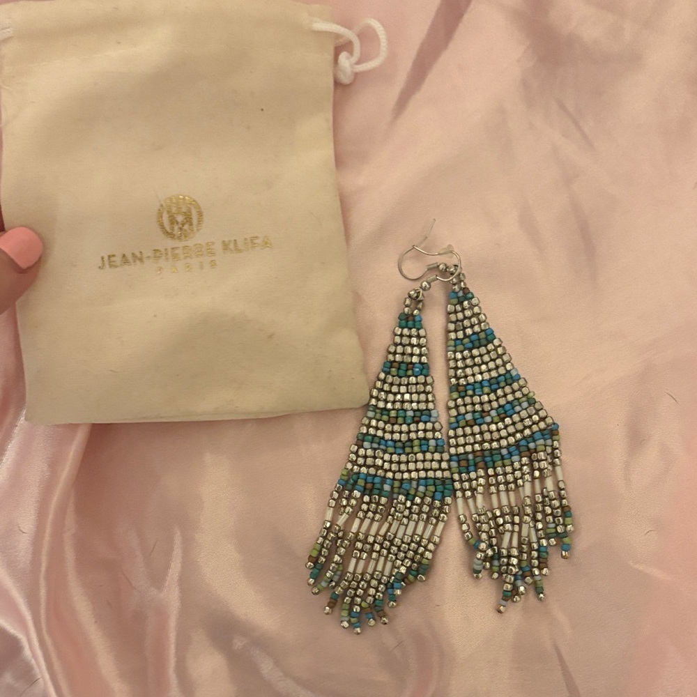 Blue and Silver Beaded Earrings NWOT